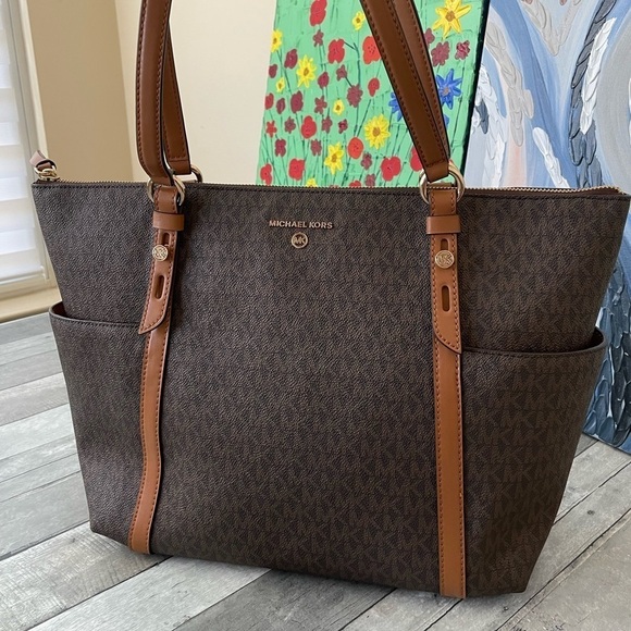 MICHAEL KORS woman’s Signature Canvas Large Tote Shoulder Bag Women Leather - Picture 1 of 10